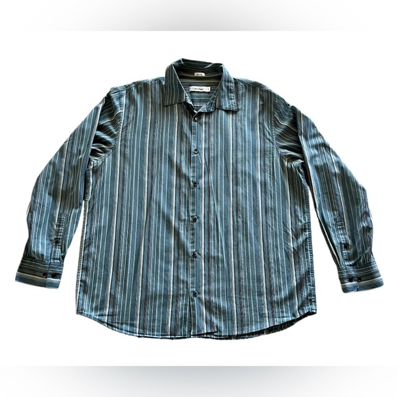 Calvin Klein Mens Button Up Dress Shirt Striped Blue Multi - Picture 1 of 3